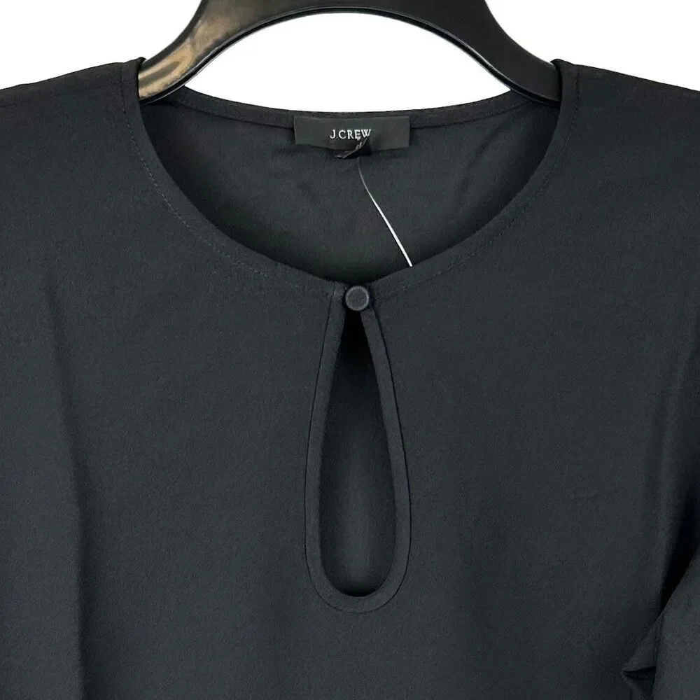 J Crew Black Blouse Shirt Womens ST Small Tall Puff Sleeve Crepe Top Workwear